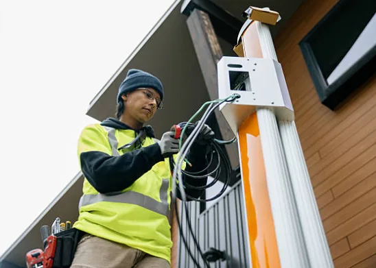Licensed electrician working on an electrical panel in Missoula, Montana