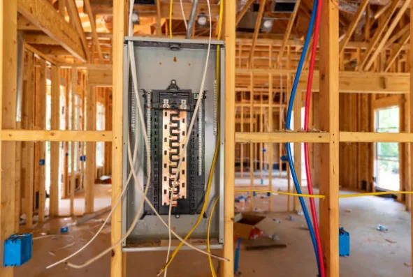 New home wiring and circuits run through wall framing